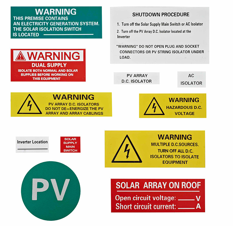 Etichete de avertizare pentru sistemul fotovoltaic